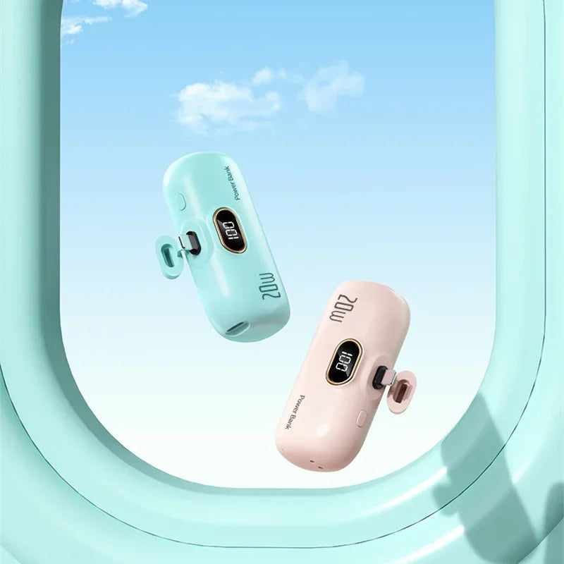 Mini 10000Mah Power Bank Built Cable Portable Mobile Phone Charger External Battery Capsule Powerbank for Type-C Iphone