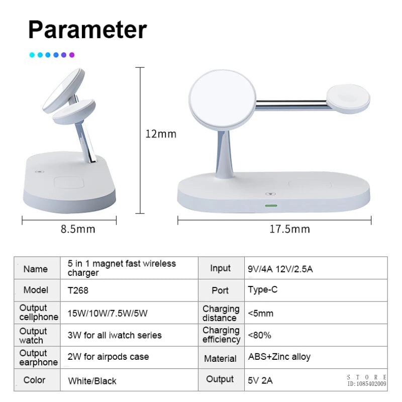 3-in-1 Wireless Charging Station - 15W Fast Charger for iPhone 15/14/13/12, Apple Watch, and AirPods