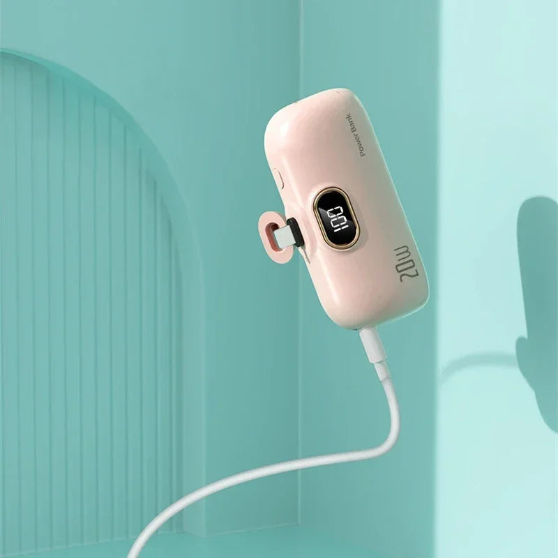 Mini 10000Mah Power Bank Built Cable Portable Mobile Phone Charger External Battery Capsule Powerbank for Type-C Iphone