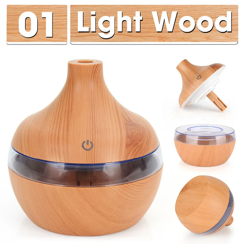 300ML Wood Grain Air Humidifier Essential Oil Fragrance Diffuser Home Ultrasonic Aroma Humidificadores USB Cool Mist Sprayer