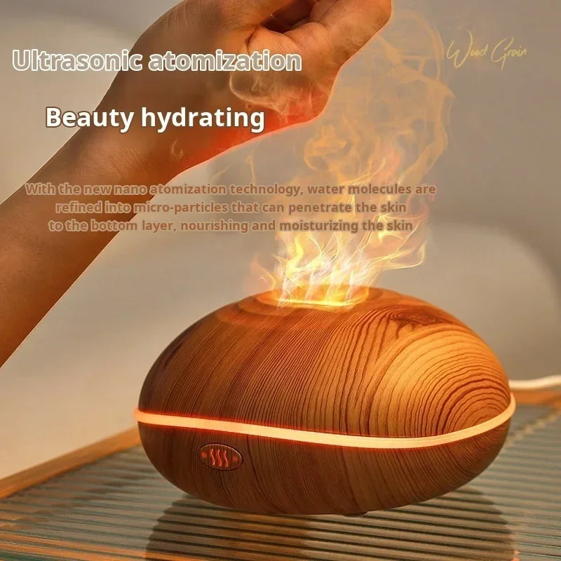 7 Led Colors Fire Flame Wood Grain Aromatherapy Mini Humidifier Aroma Essential Oil Diffuser Air Ultrasonic Mist Maker Fogger