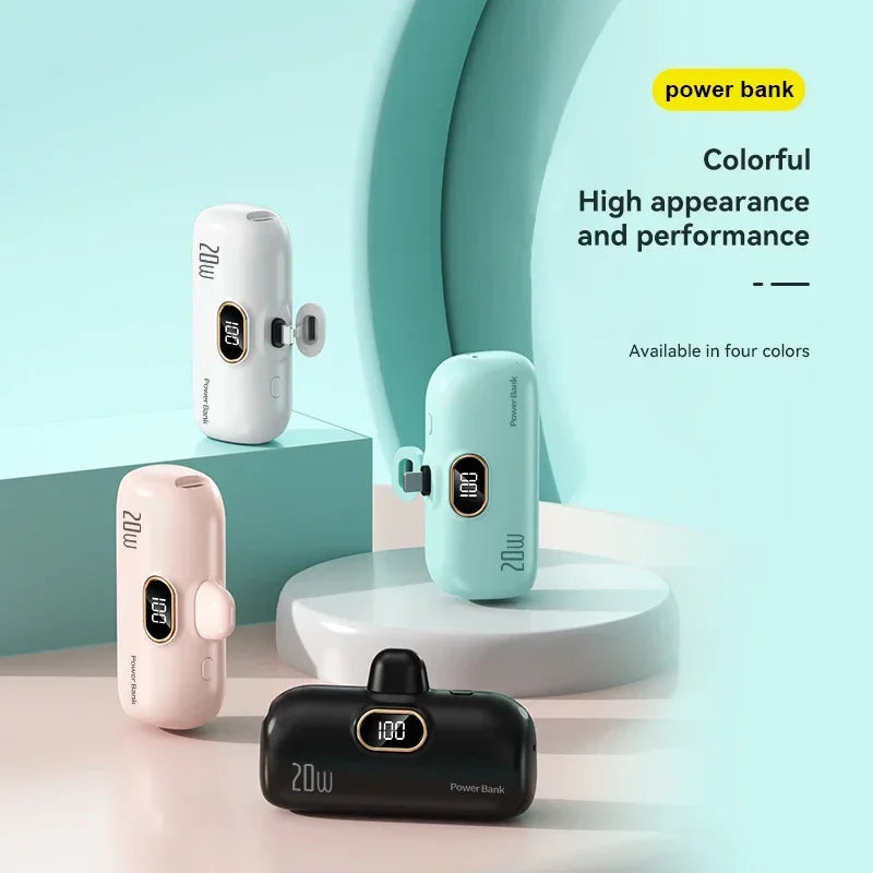 Mini 10000Mah Power Bank Built Cable Portable Mobile Phone Charger External Battery Capsule Powerbank for Type-C Iphone