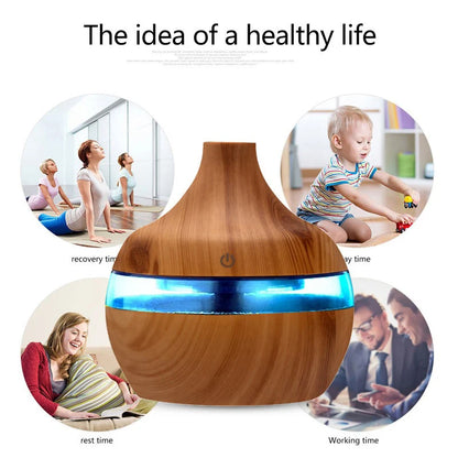300ML Wood Grain Air Humidifier Essential Oil Fragrance Diffuser Home Ultrasonic Aroma Humidificadores USB Cool Mist Sprayer