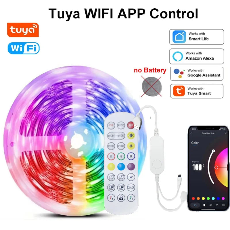 Tuya WIFI USB LED Strip Lights RGB 5050 Led Light App Control Flexible LED Lamp Ribbon for Room Decor TV Backlight Diode Tape