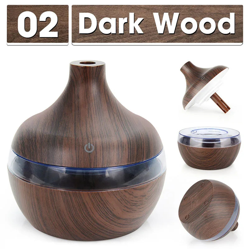 300ML Wood Grain Air Humidifier Essential Oil Fragrance Diffuser Home Ultrasonic Aroma Humidificadores USB Cool Mist Sprayer