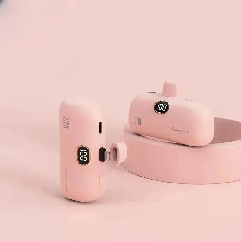 Mini 10000Mah Power Bank Built Cable Portable Mobile Phone Charger External Battery Capsule Powerbank for Type-C Iphone