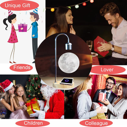 Magnetic Levitating Moon Lamp with 10W Wireless Phone Charger with Changeable 3 Colors 3D Moon Touch Control Levitation Mood Night Light for Christmas Gift Wedding Home Office Decoration