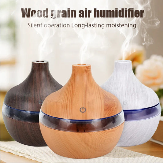 300ML Wood Grain Air Humidifier Essential Oil Fragrance Diffuser Home Ultrasonic Aroma Humidificadores USB Cool Mist Sprayer