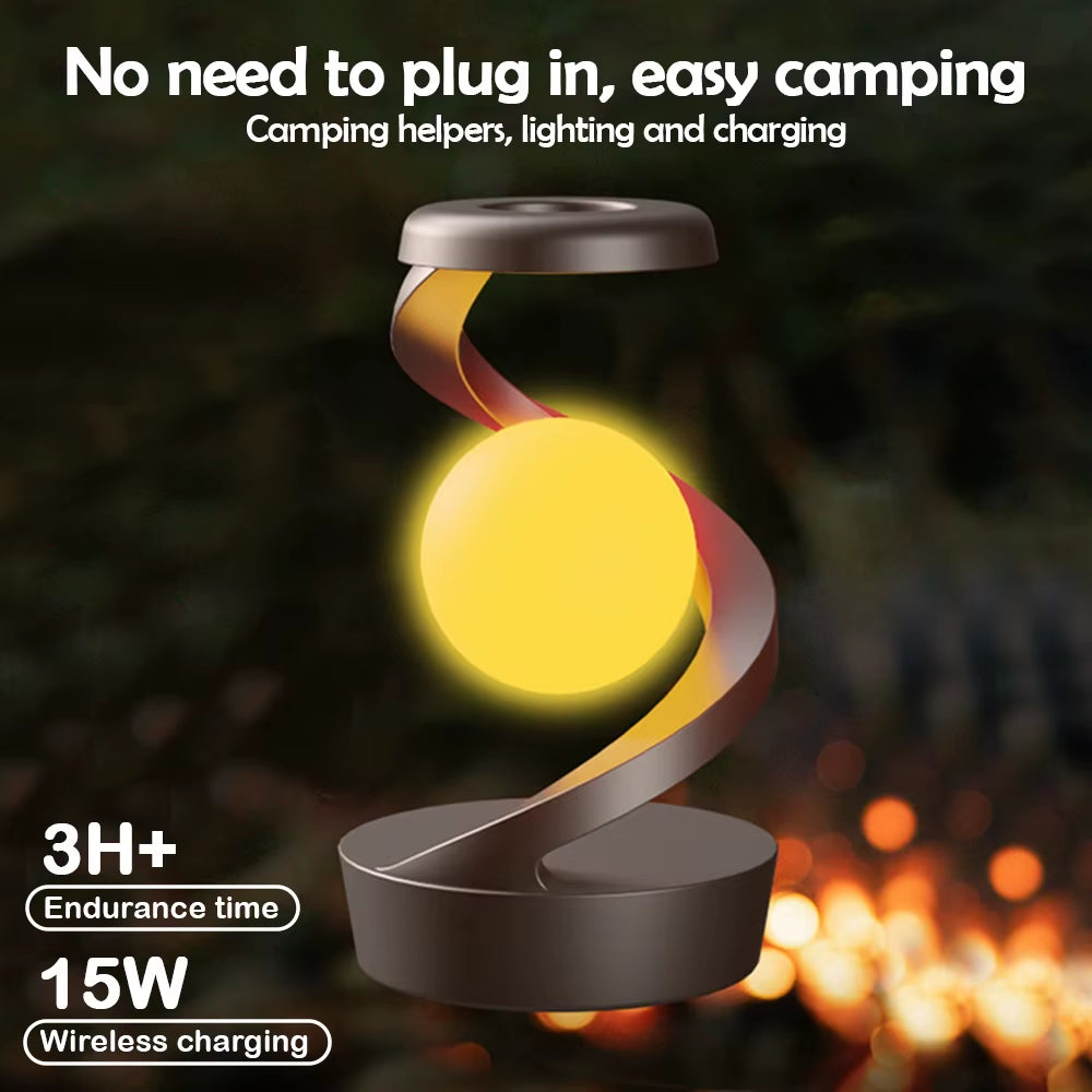 LED 360° Rotating Night Light with Wireless Charger Cordless Desk Lamp Rechargeable LED Levitating Night Light for Living Room