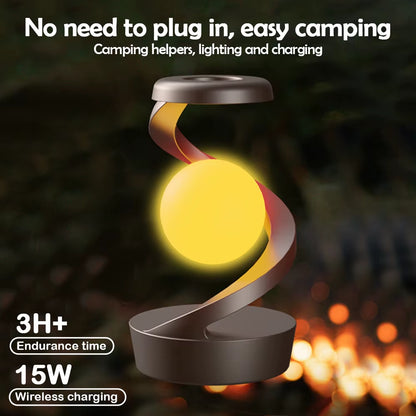 LED 360° Rotating Night Light with Wireless Charger Cordless Desk Lamp Rechargeable LED Levitating Night Light for Living Room