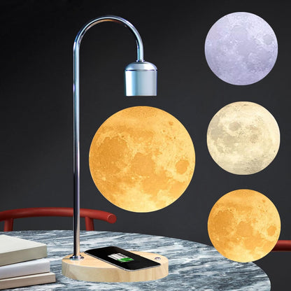 Magnetic Levitating Moon Lamp with 10W Wireless Phone Charger with Changeable 3 Colors 3D Moon Touch Control Levitation Mood Night Light for Christmas Gift Wedding Home Office Decoration